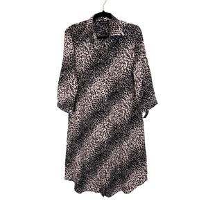 Lilly Collection Shirt Dress Womens XL Black Gray Leopard Long Sleeve Button NWT